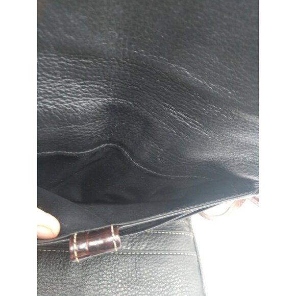 Vintage Black Brighton Leather Crossbody Bag With Brown Croc Embossed Flap & Adj - Picture 7 of 16